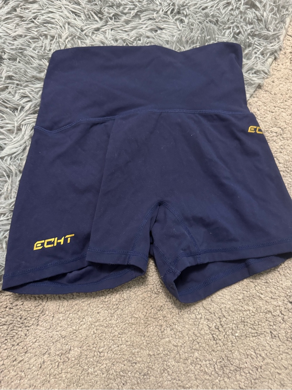 ECHT Navy High-Rise Bike Shorts with Yellow Logo